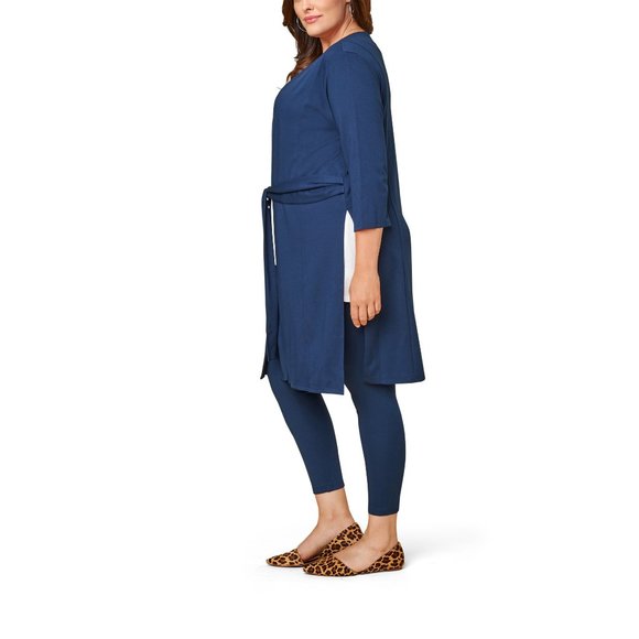 Seek No Further Plus Size- 3X Ponte Open Front Long Cardigan-Navy Nights - Picture 4 of 7